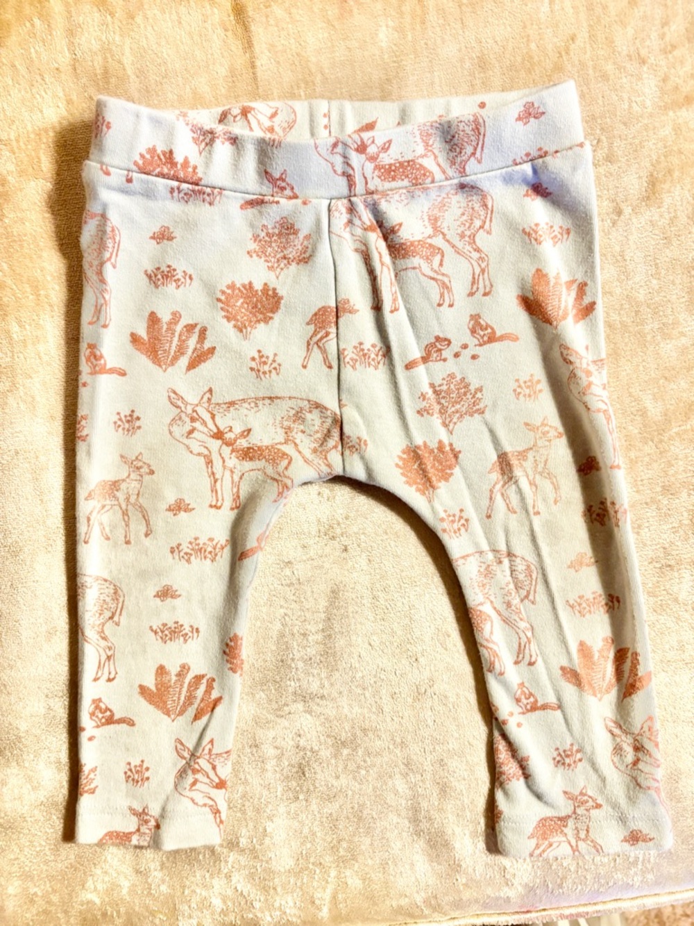 Kate Quinn Baby Leggings 12-18M Deer Woodland Organic Cotton Neutral Cottagecore